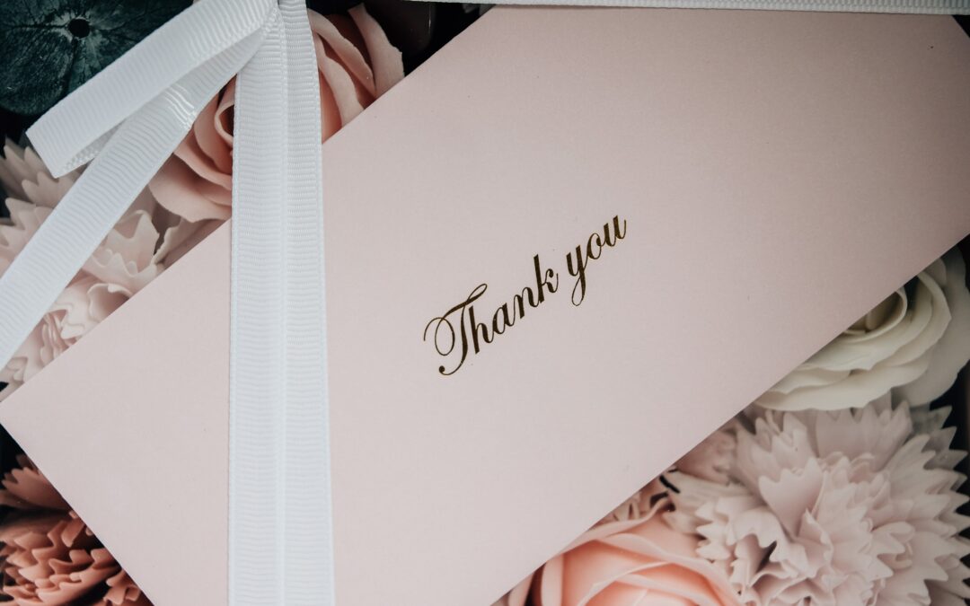 A note of thanks, a thank you note.